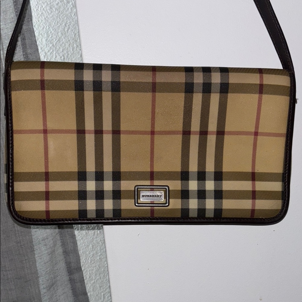 Burberry Tan and Black Messenger Bag with Iconic Design